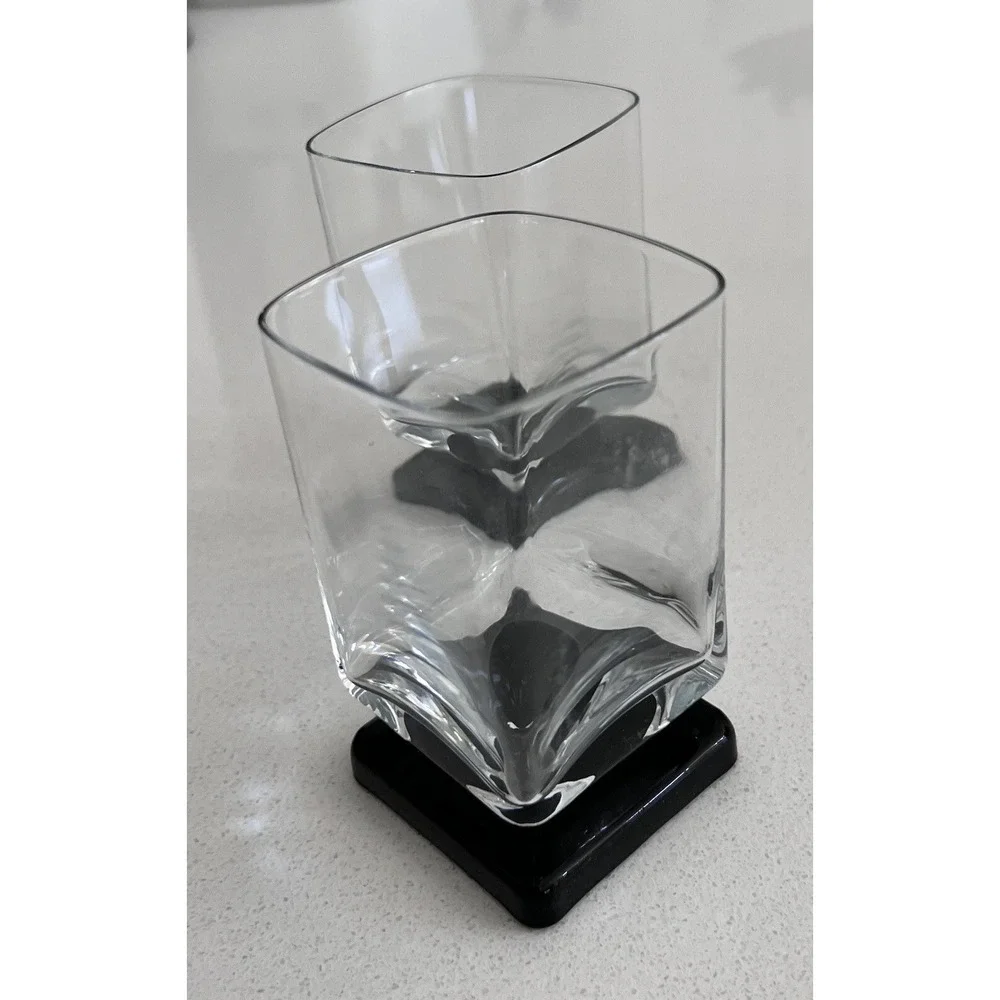 Vtg MCM Di Saronno Square Foot Black Bottom Cordial Bar Glasses Set Of 2
